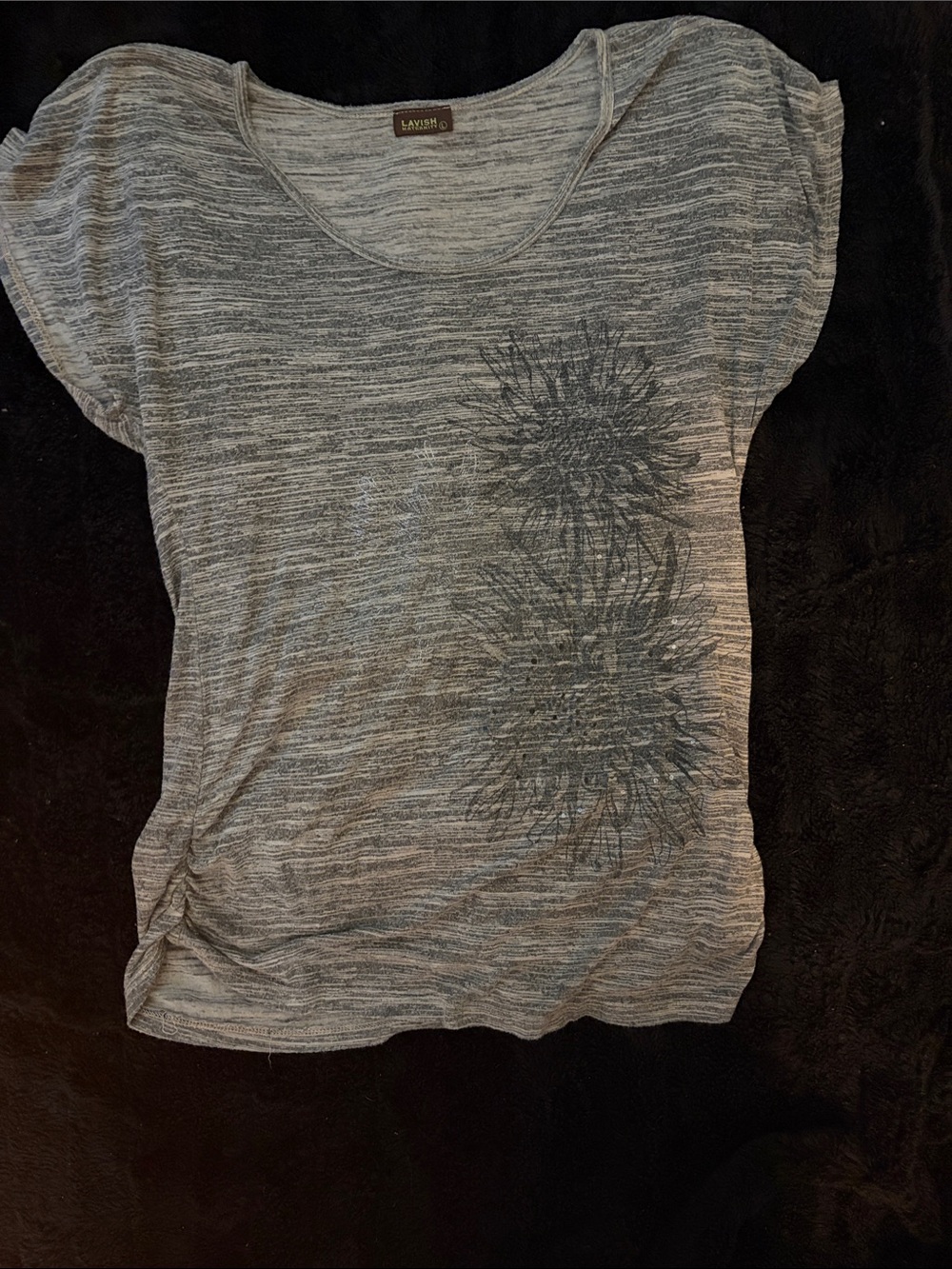 Lavish Heather Gray maternity Short Sleeve Tee with Floral Print